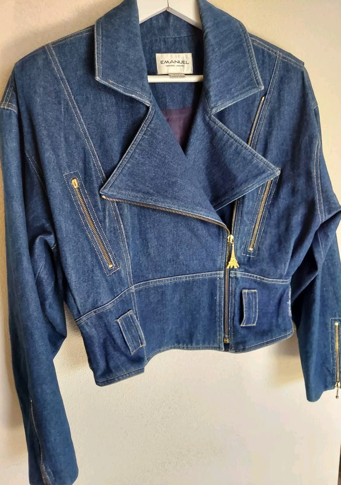Emanuel Ungaro Vintage Bikers Dennin Jacket Size 8 , Read Description