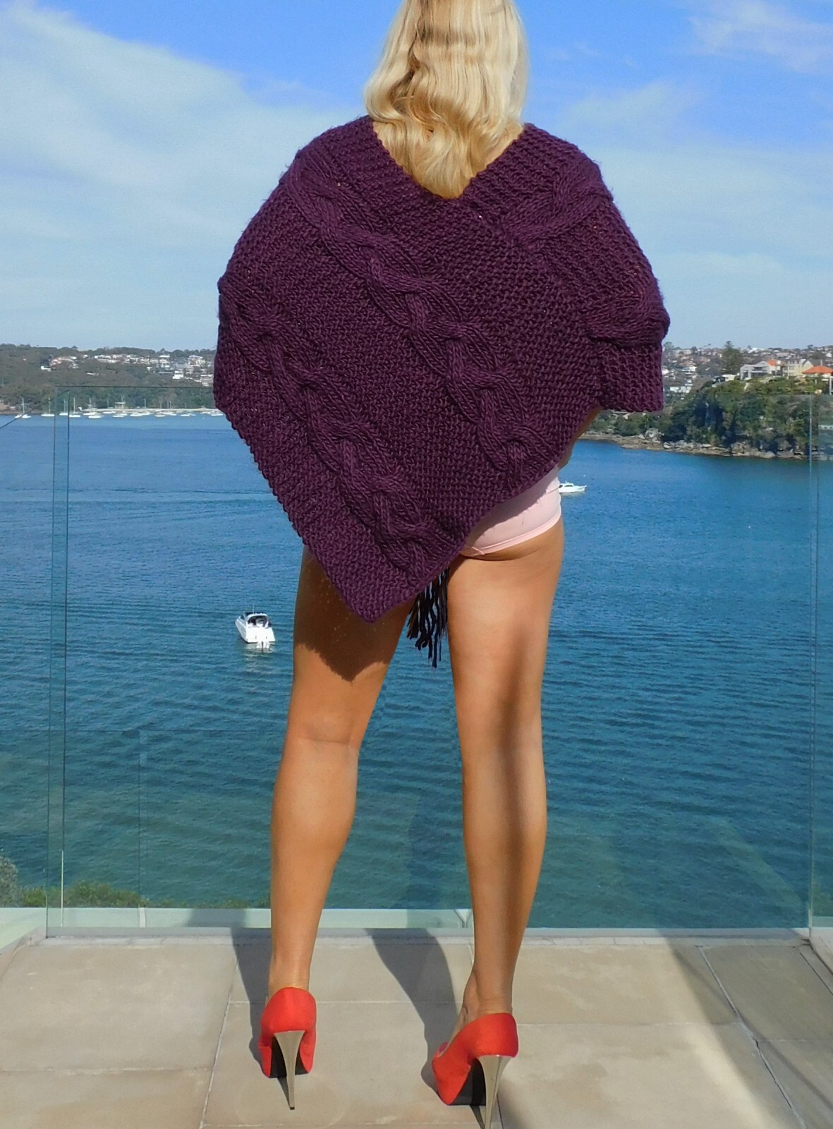 VINTAGE Boho 1970s Original Hippy Textured Crochet Knit Fringed Retro Poncho