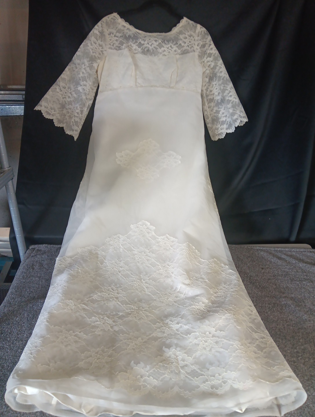 Vintage 1970s Wedding Lace Boho Prairie Gown ILGWU Union Made Maxi Small/Med