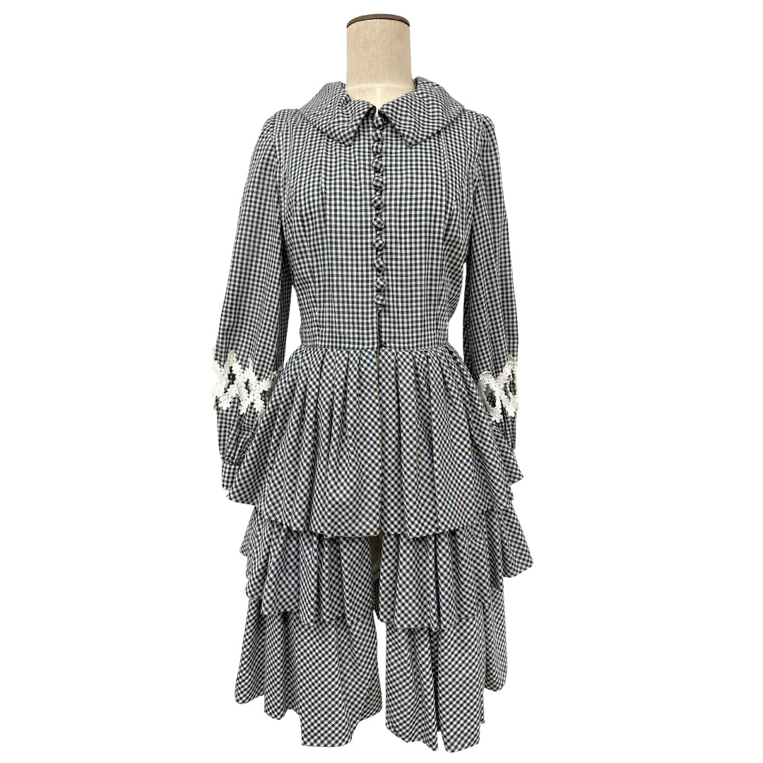 Vintage 1970s Gingham Black & White Layered Tiered Open Front Cutout Sleeve Coat