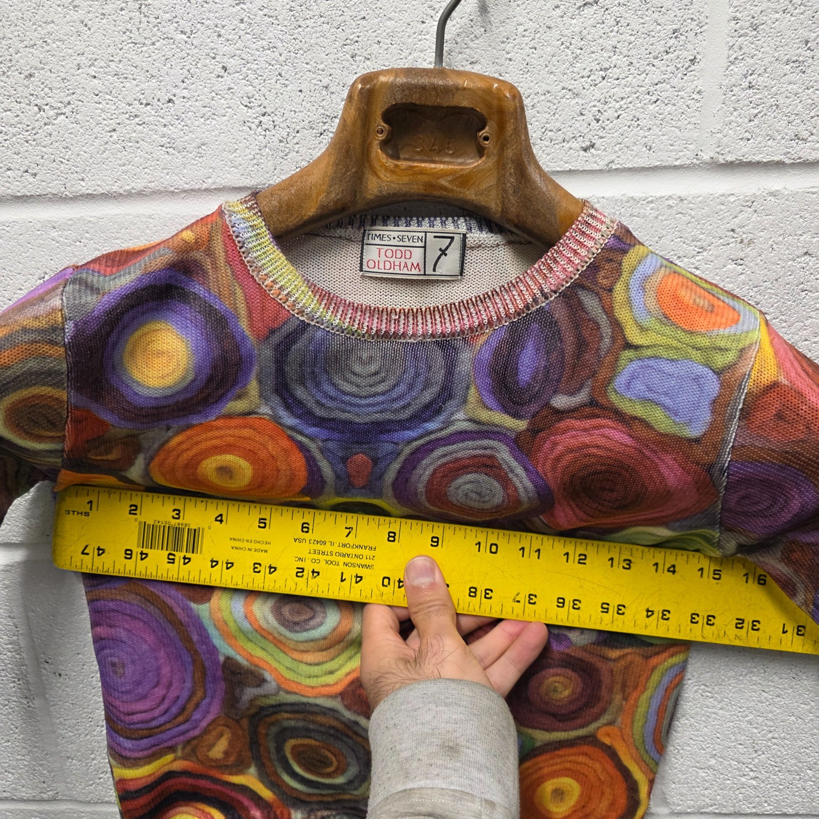 Todd Oldham Times Seven Silk Tshirt Colorful Circles Abstract Art Knit Tee Japan