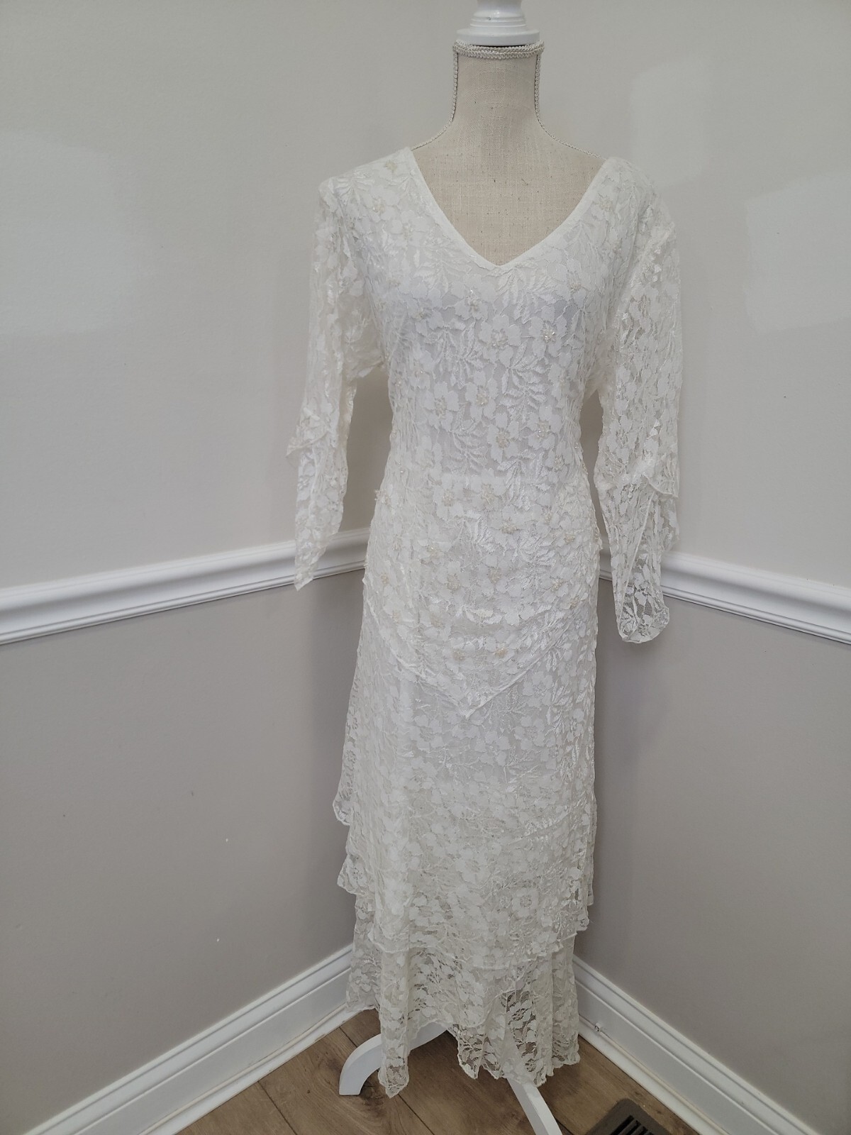 y2k VTG METROSTYL Lace Party Beach Wedding XL/Lace Assimetrical Hem and Sleeves