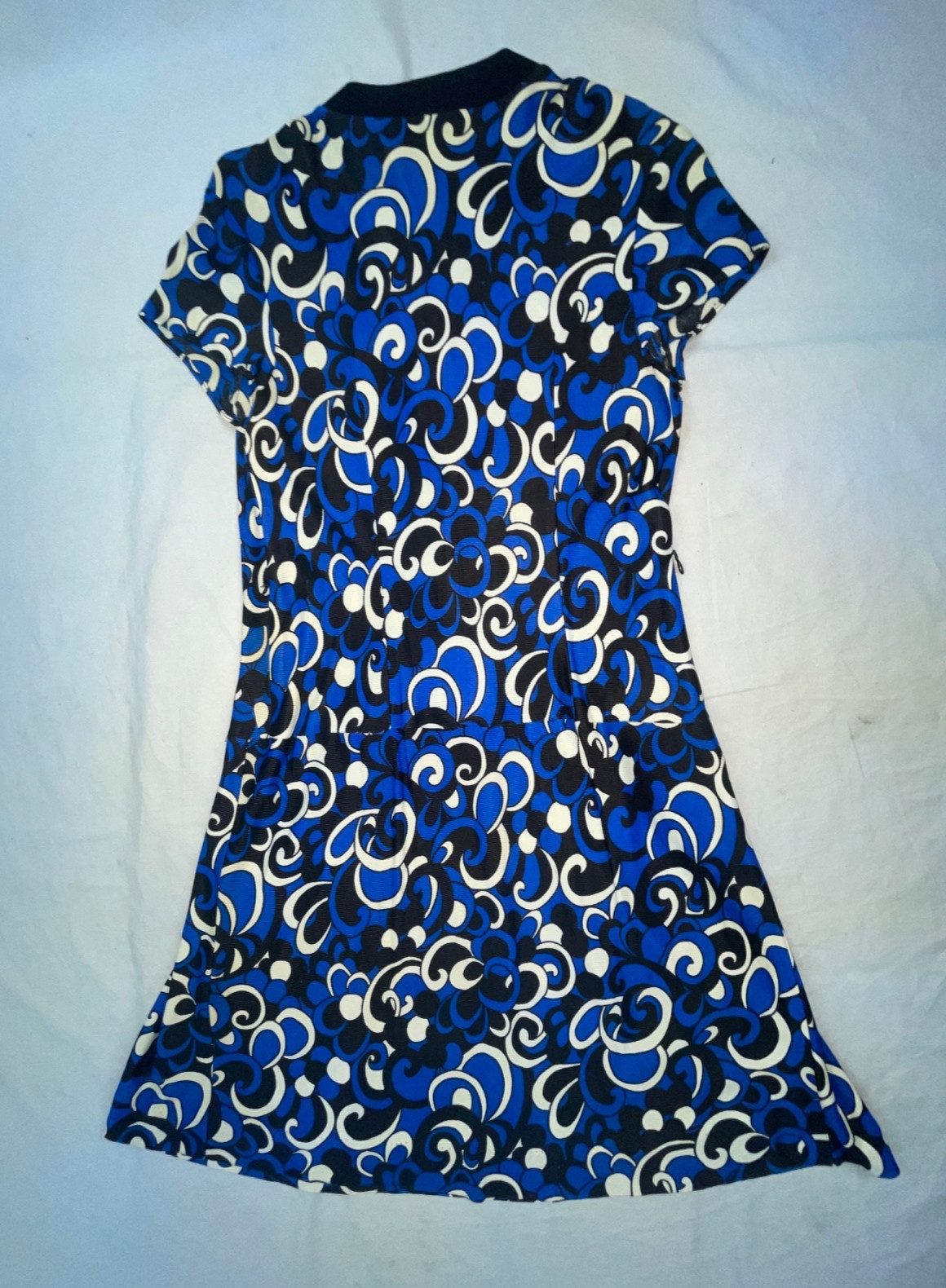 VTG 60s 70s WOMENS S BERKSHIRE BLUE GEOMETRIC DISCO RETRO BUTTON PARTY DRESS