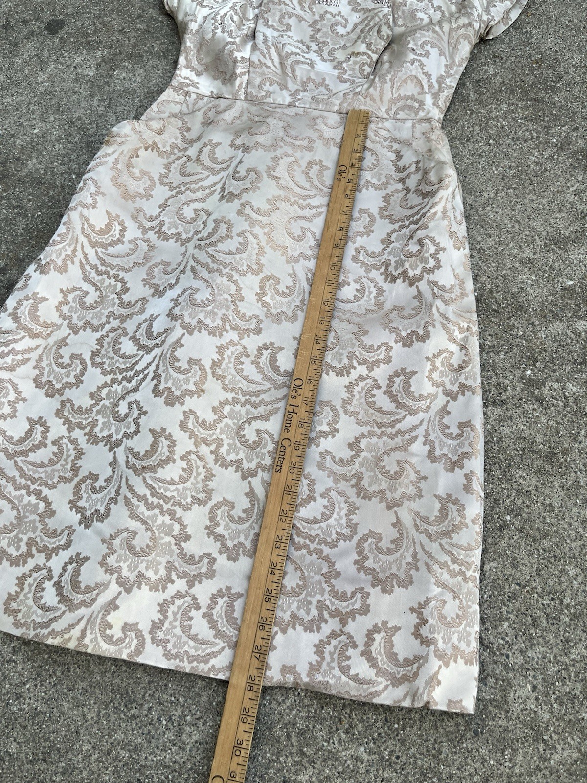VTG 1950s Brocade Jacquard Rhinestone Cocktail Dress Hollywood Glam 31” Waist