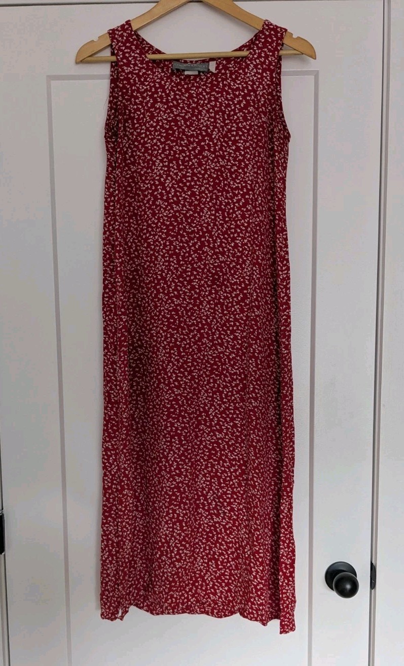 Vintage Carol Anderson Cottagecore Red Floral Dress Small Rayon Made In USA