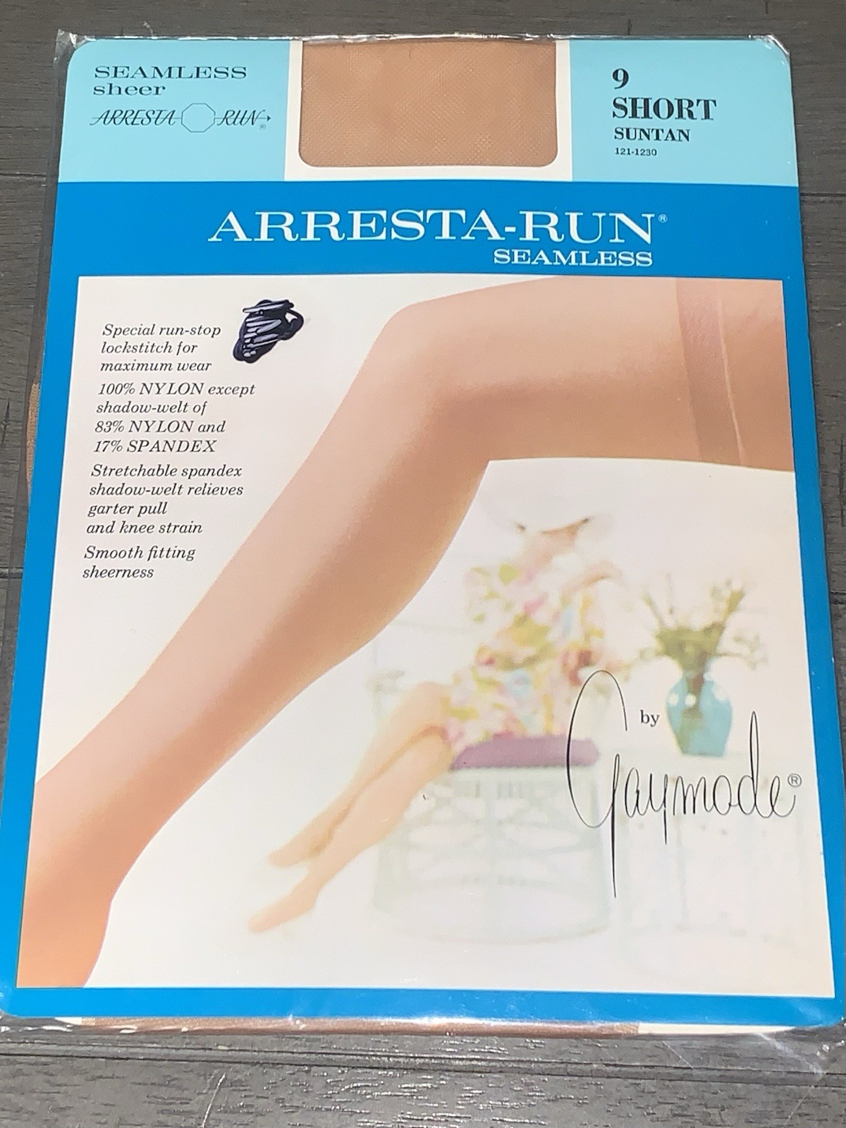 A7 NOS 80s ARRESTA-RUN GAYMODE THIGH HIGH STOCKINGS NYLON HOSIERY 9 SHORT SUNTAN