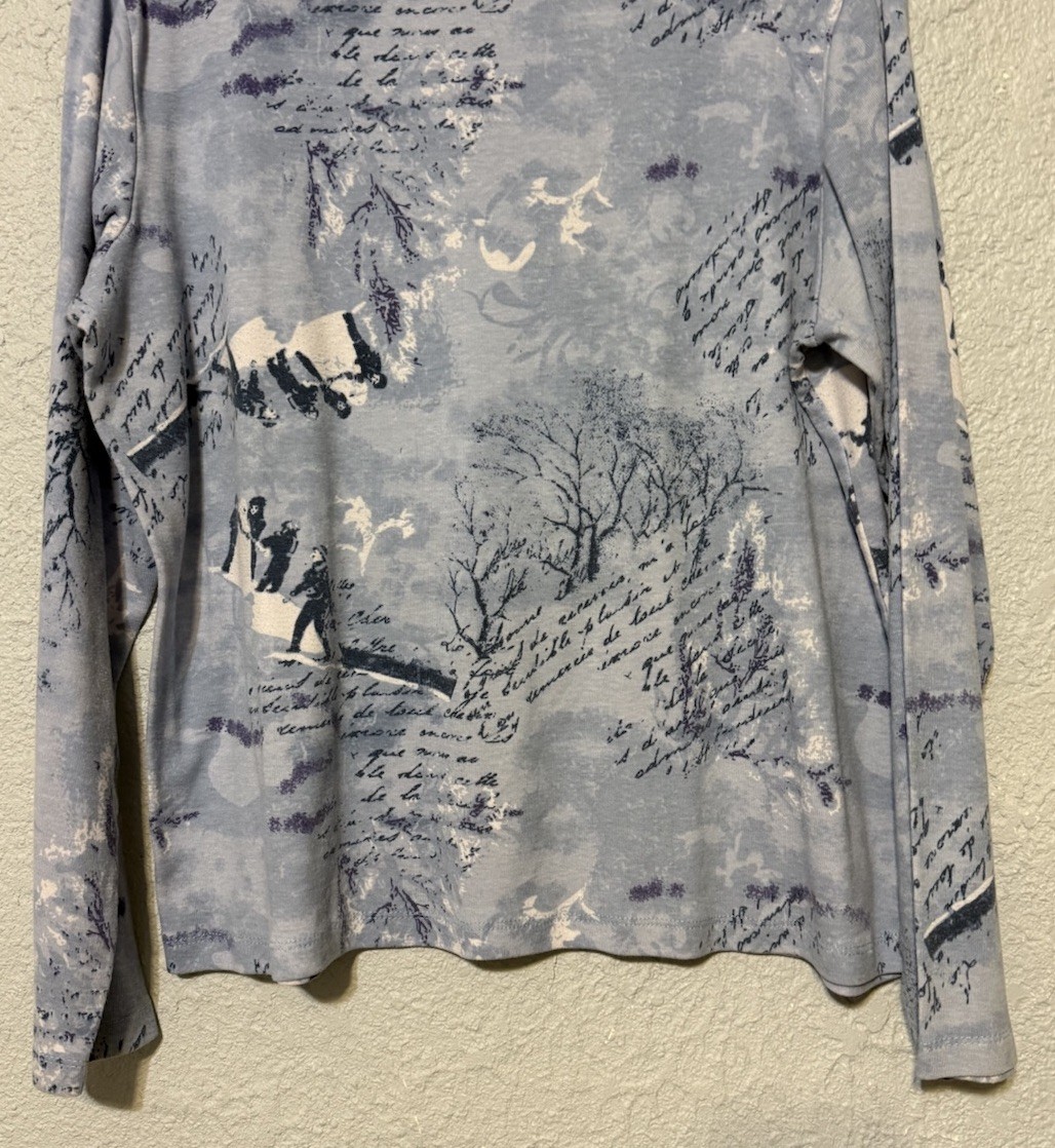 Brunswick Square Blue Letter Script L Pullover Long Sleeve Shirt Boat Neck Top
