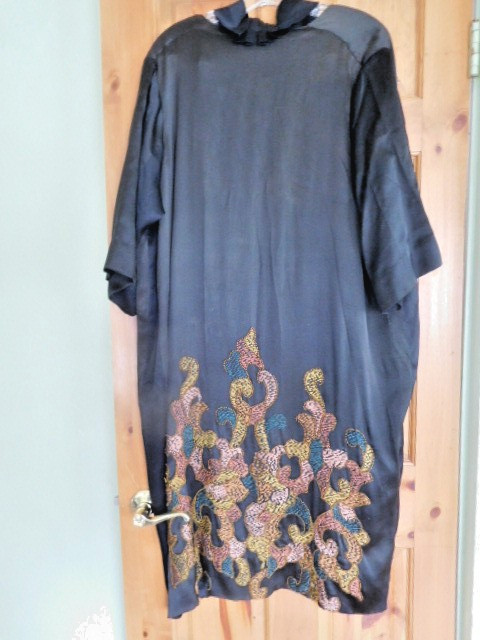Hand embroidered Home Made Antique Black kimono style Robe ~ FREE SHIPPING~