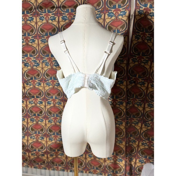 Lace Bralette Bustier Crop Top, Light Blue Floral, Adjustable Straps, Size 40DD