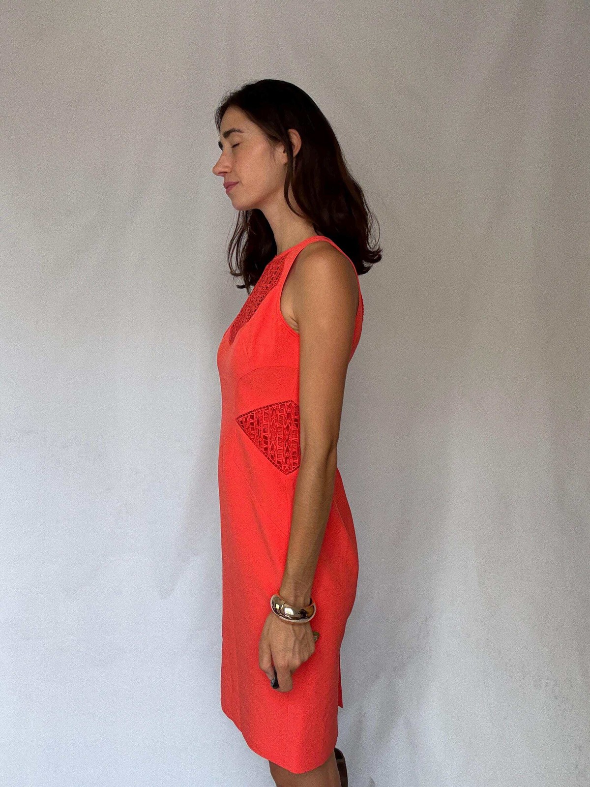 Karen Millen coral lace panel bodycon, EU40,Luxury designer clothing,