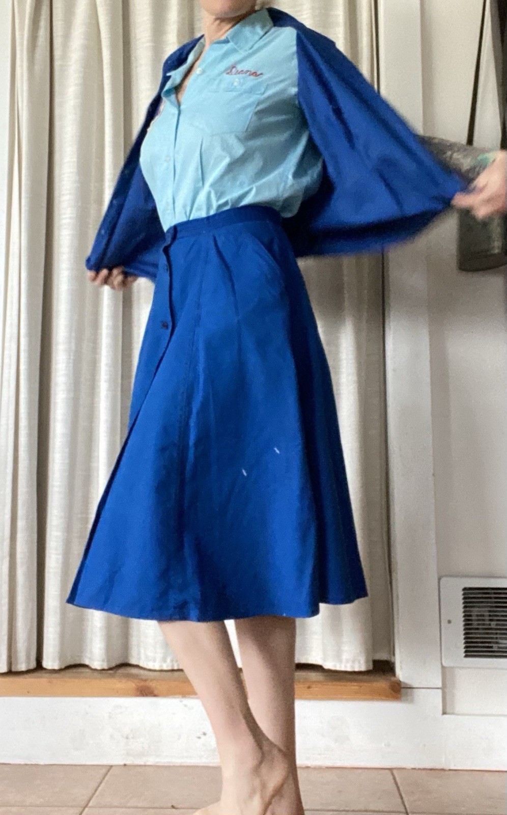 Orig. PBR Factory Women’s Uniform Blue Shirt, Skirt and Vest, Size S/M