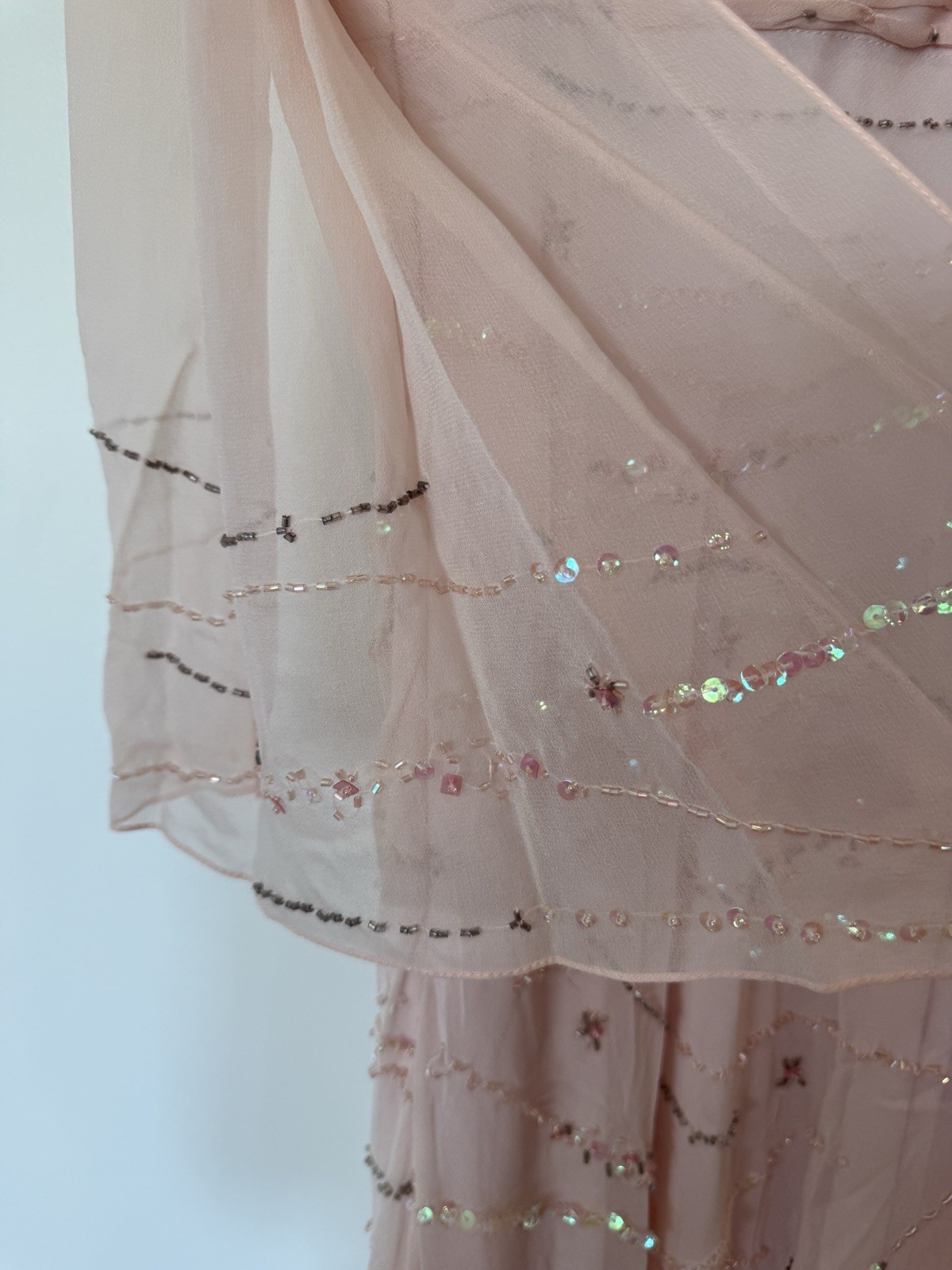 Bernshaw Vintage Pale Pink High Low Beaded Dress Gown 12 Flapper Fairycore