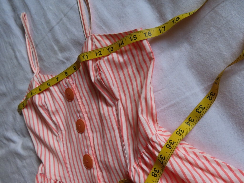 1990s Vintage Orange Stripe Pockets Hang Ten Full Skirt Dress sz XS / 32&Prime; chest