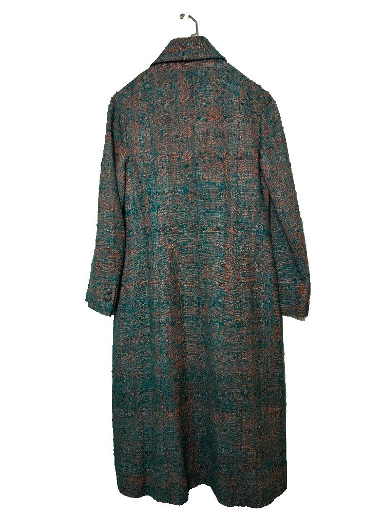 Raw Silk Coat Vtg 60s Teal Copper Quilted Panel Lining Hong Kong Herald Tang