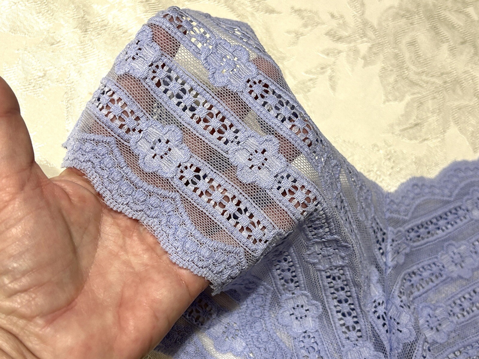 Vtg Unbranded Embroidered Floral Stretch Lace Sz 9 Blue Hipster Panties #244