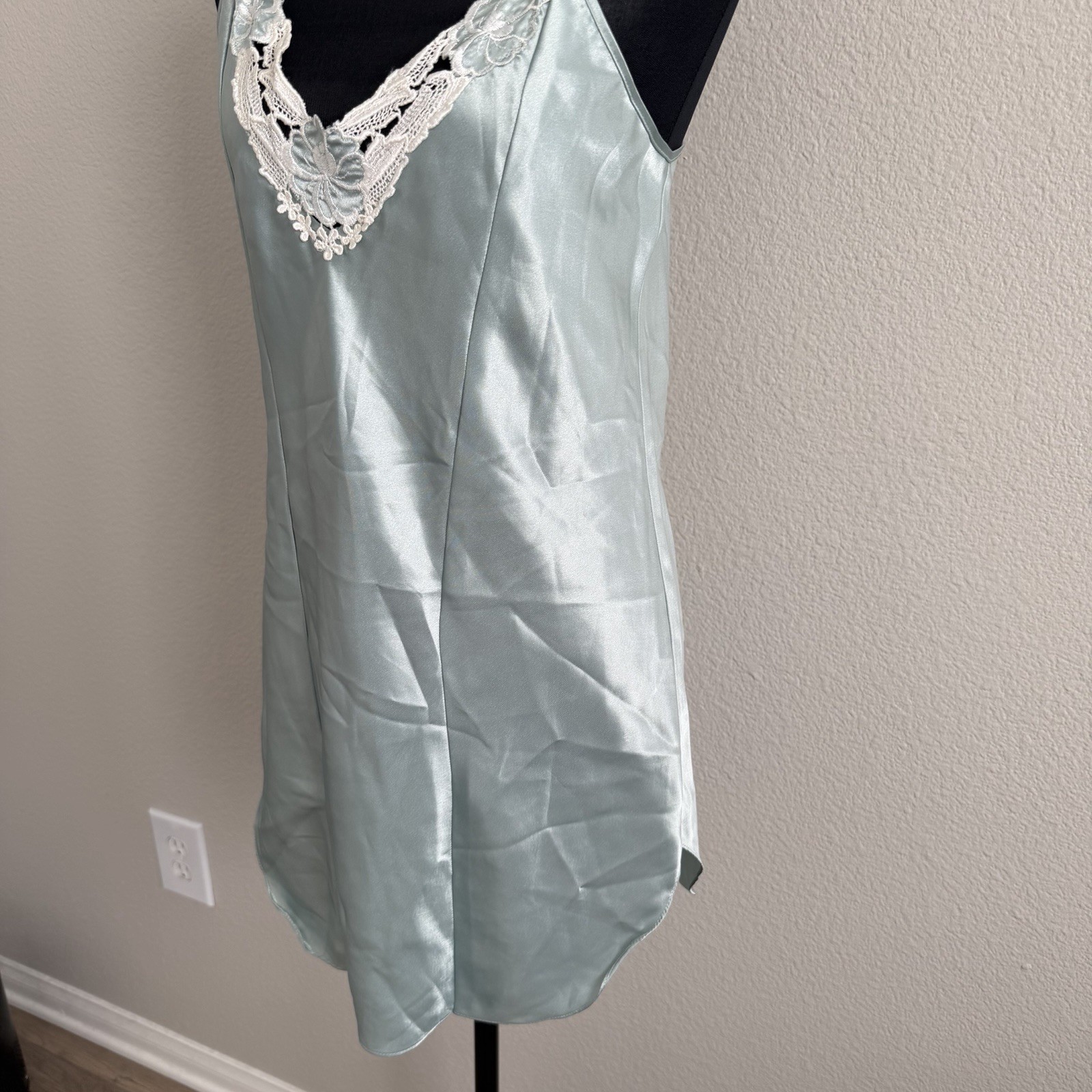 Vintage Small Inner Most Night Gown & Belted Robe Set Satin Sage Green Made USA