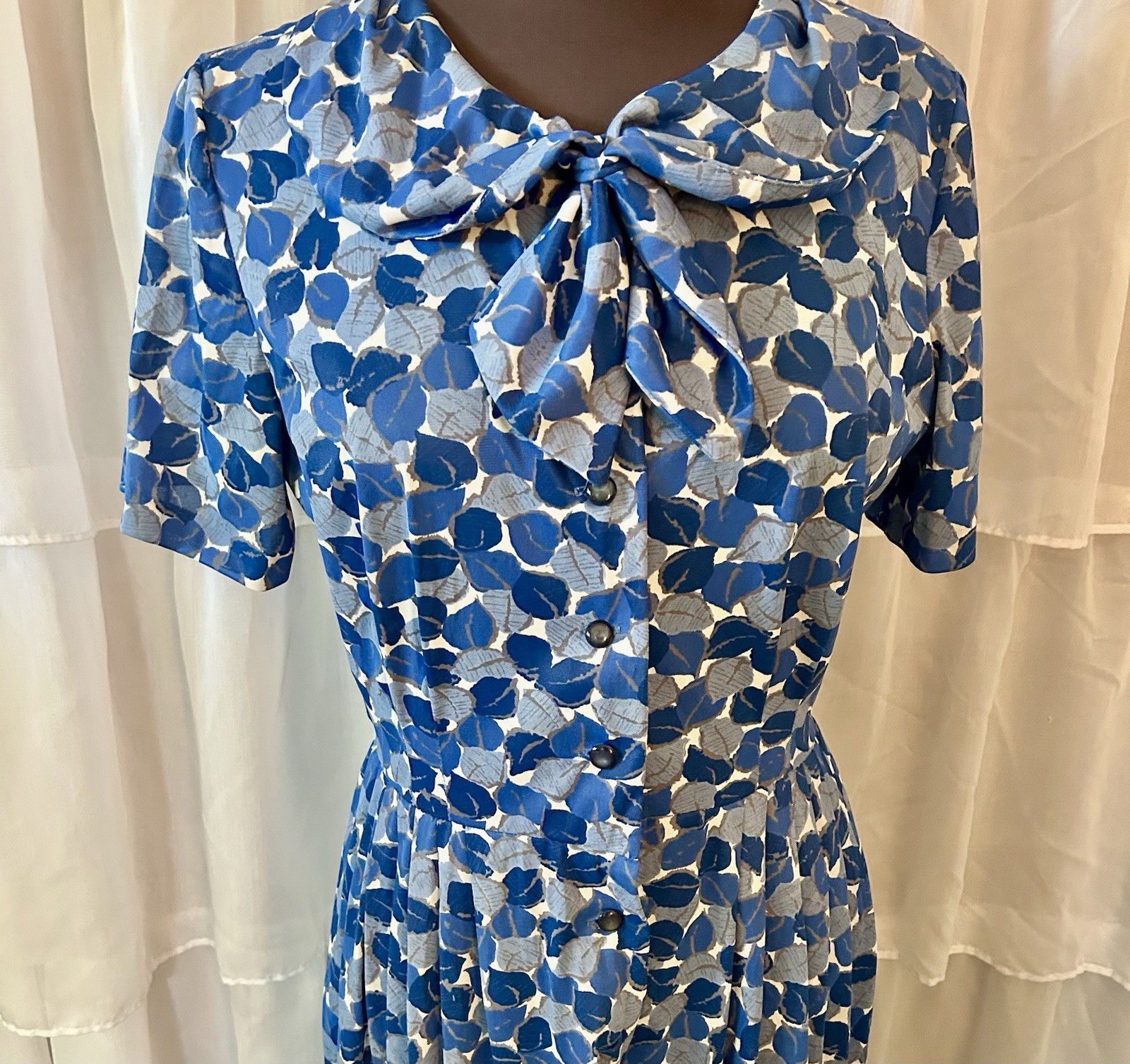 Vintage 50&rsquo;s Button Tie front Blue Day Dress Syd Frankel 36” Bust Medium Large