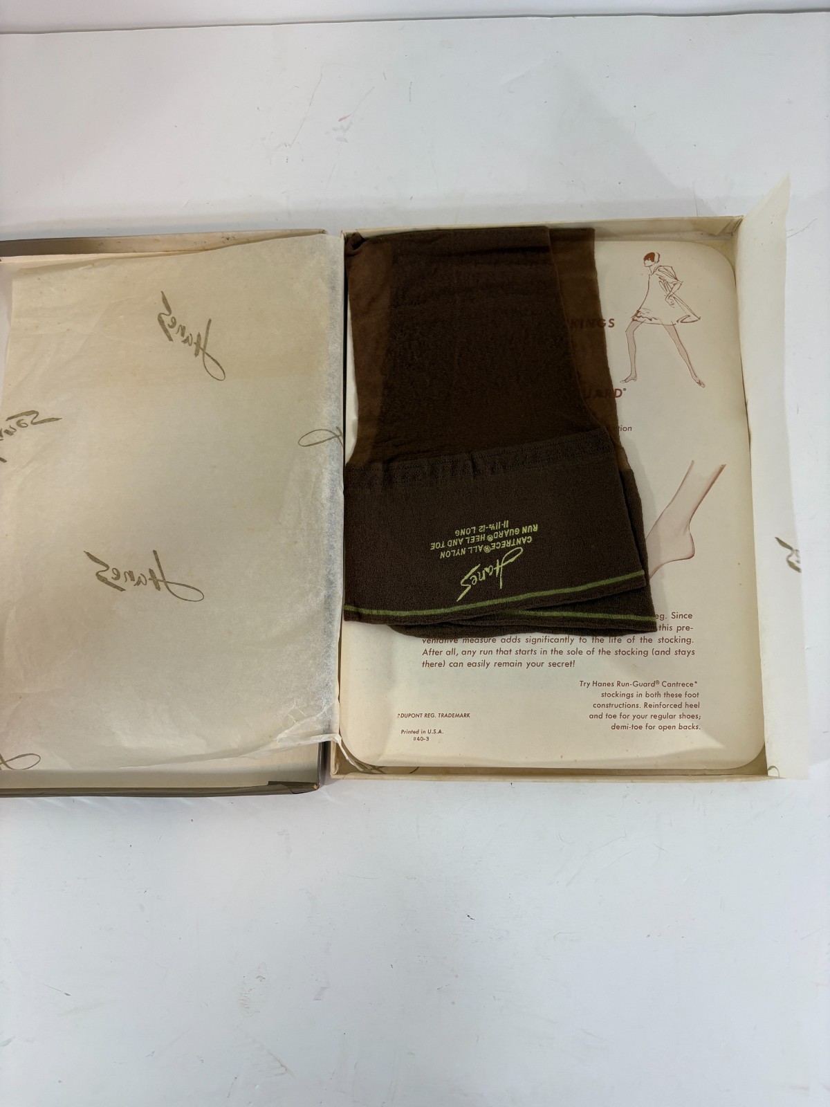 Hanes Cantrece II Runguard Heel & Toe Nylon Stockings Gentlebrown 11-12 Long