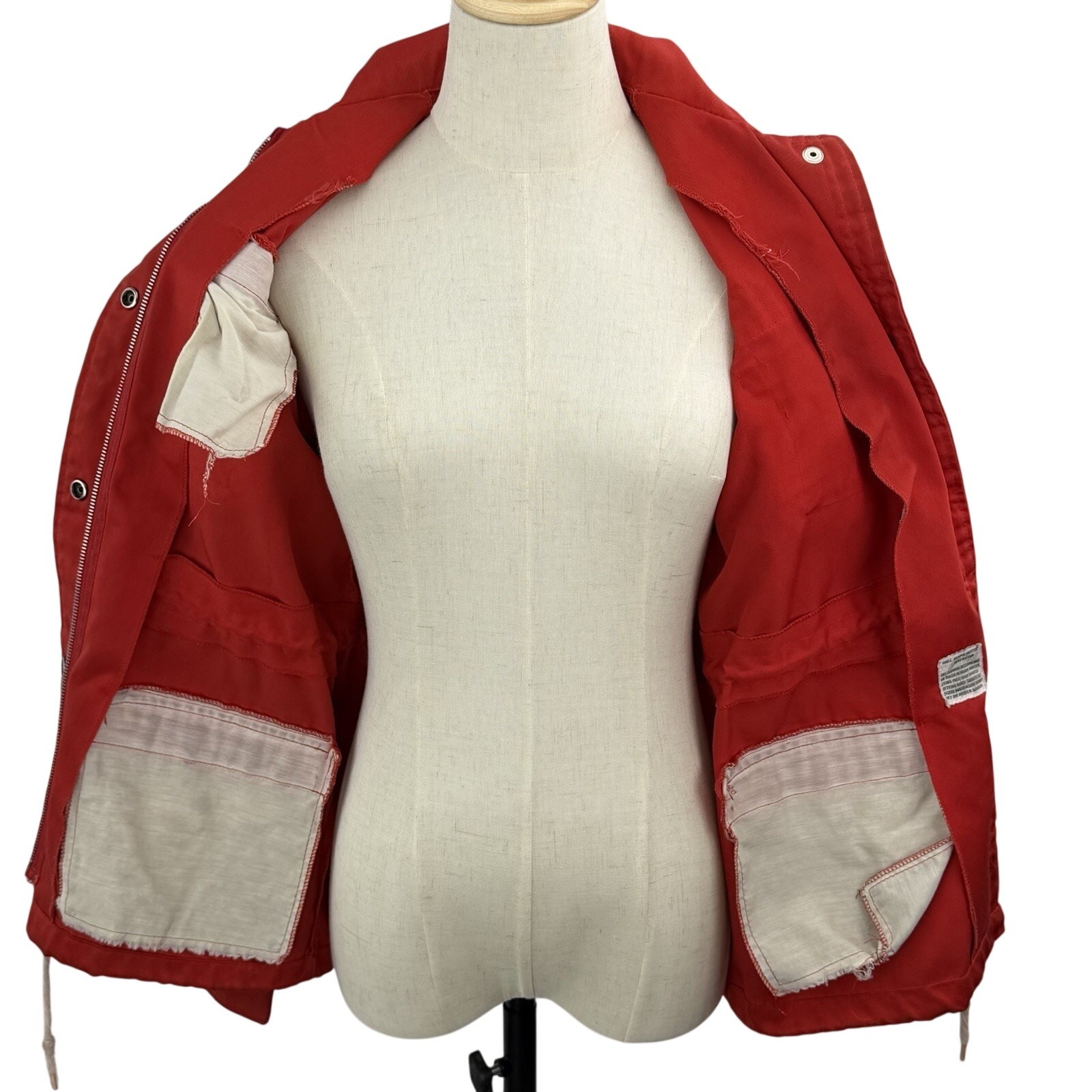 Vintage 70s Red Utility Jacket Small Cinch Waist Military Safari Field Coat