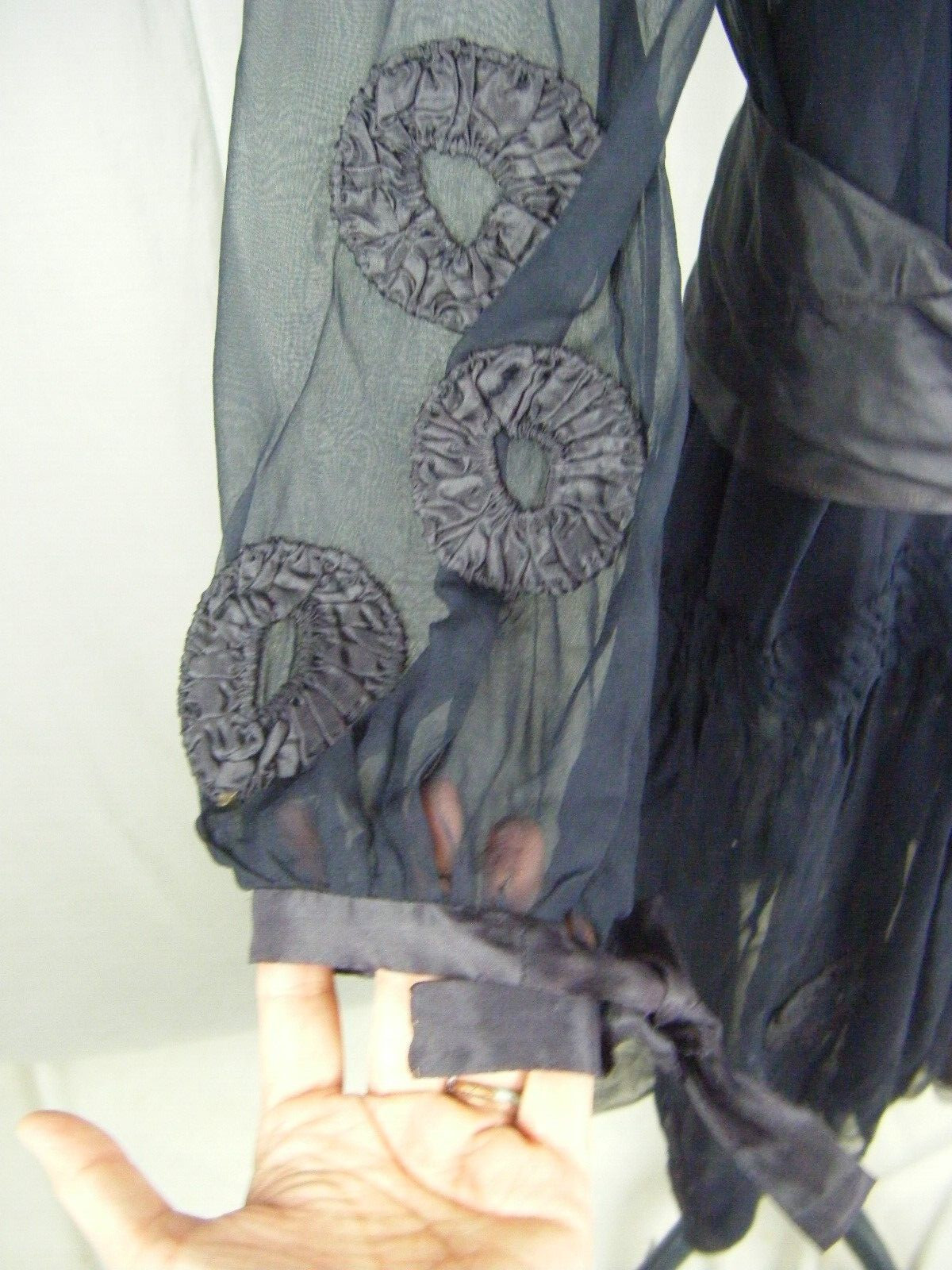 Antique 1927 Navy Blue Chiffon Silk Flapper Dress & note 3 pcs-Bust 38/2XS-XS