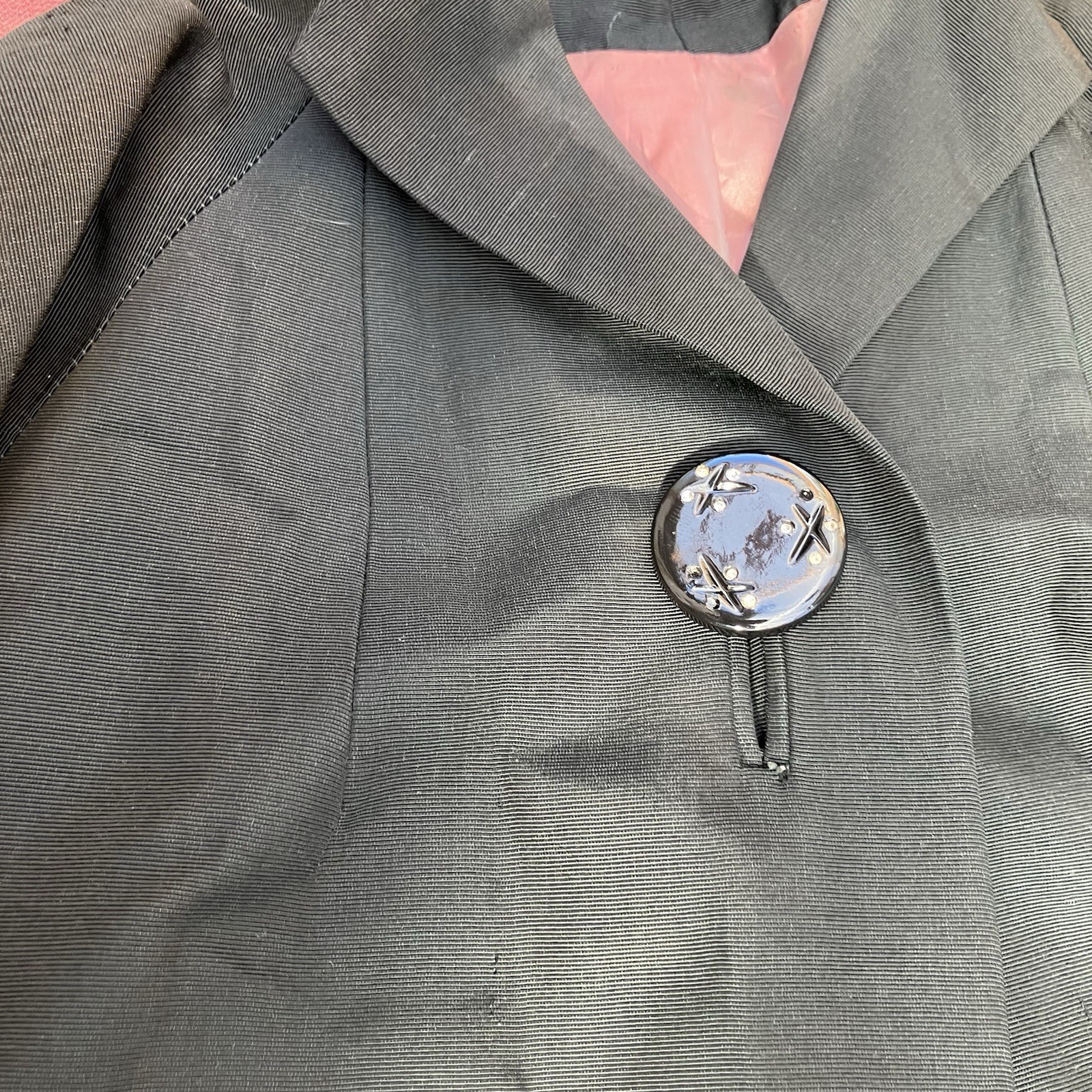 1940s/50s Black Handmade Swing Coat As-Is Statement Button Size M Women&rsquo;s