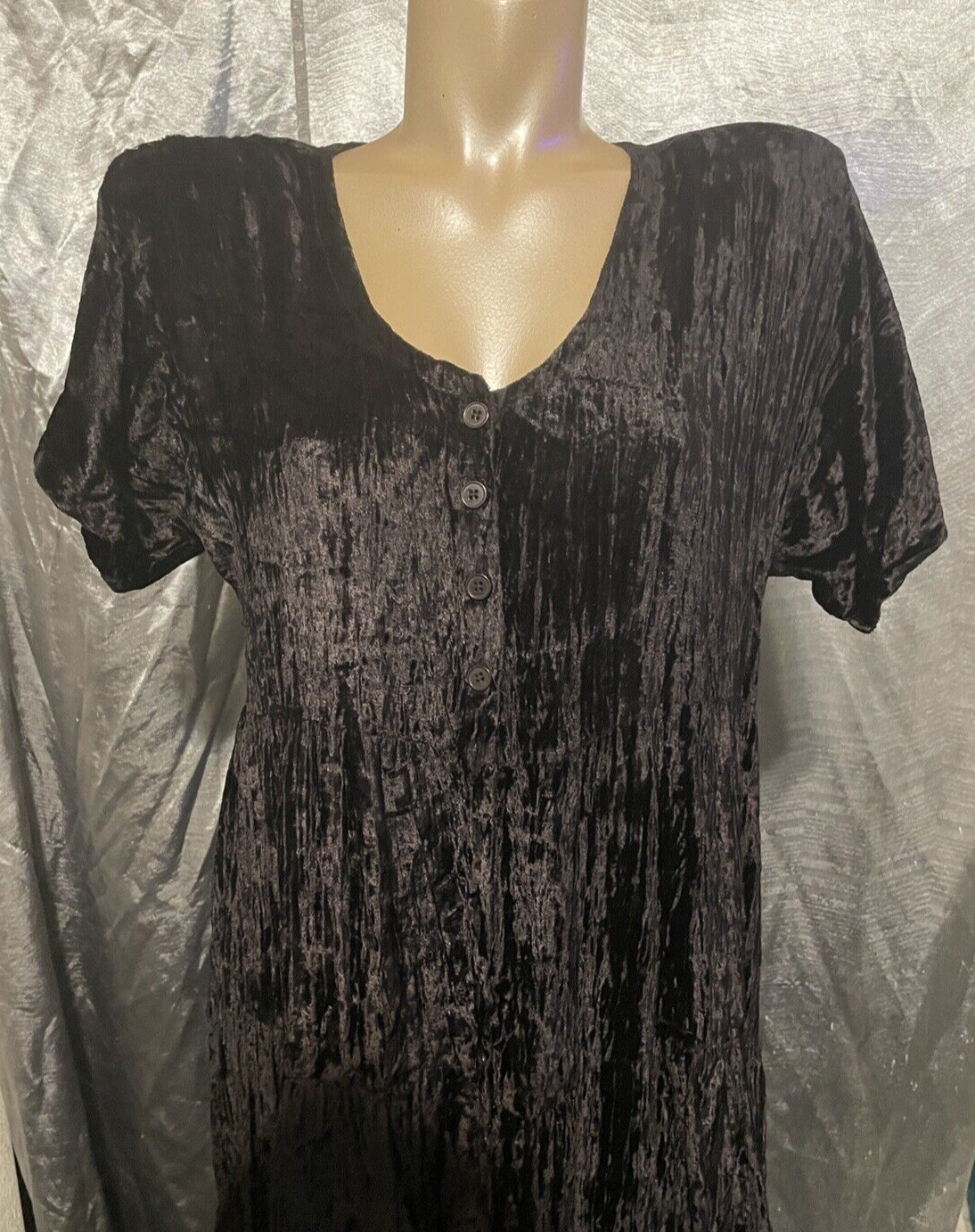 Vtg 90s Nostalgia Black Velvet Button Down Goth Midi Dress Whimisogth Sz Small