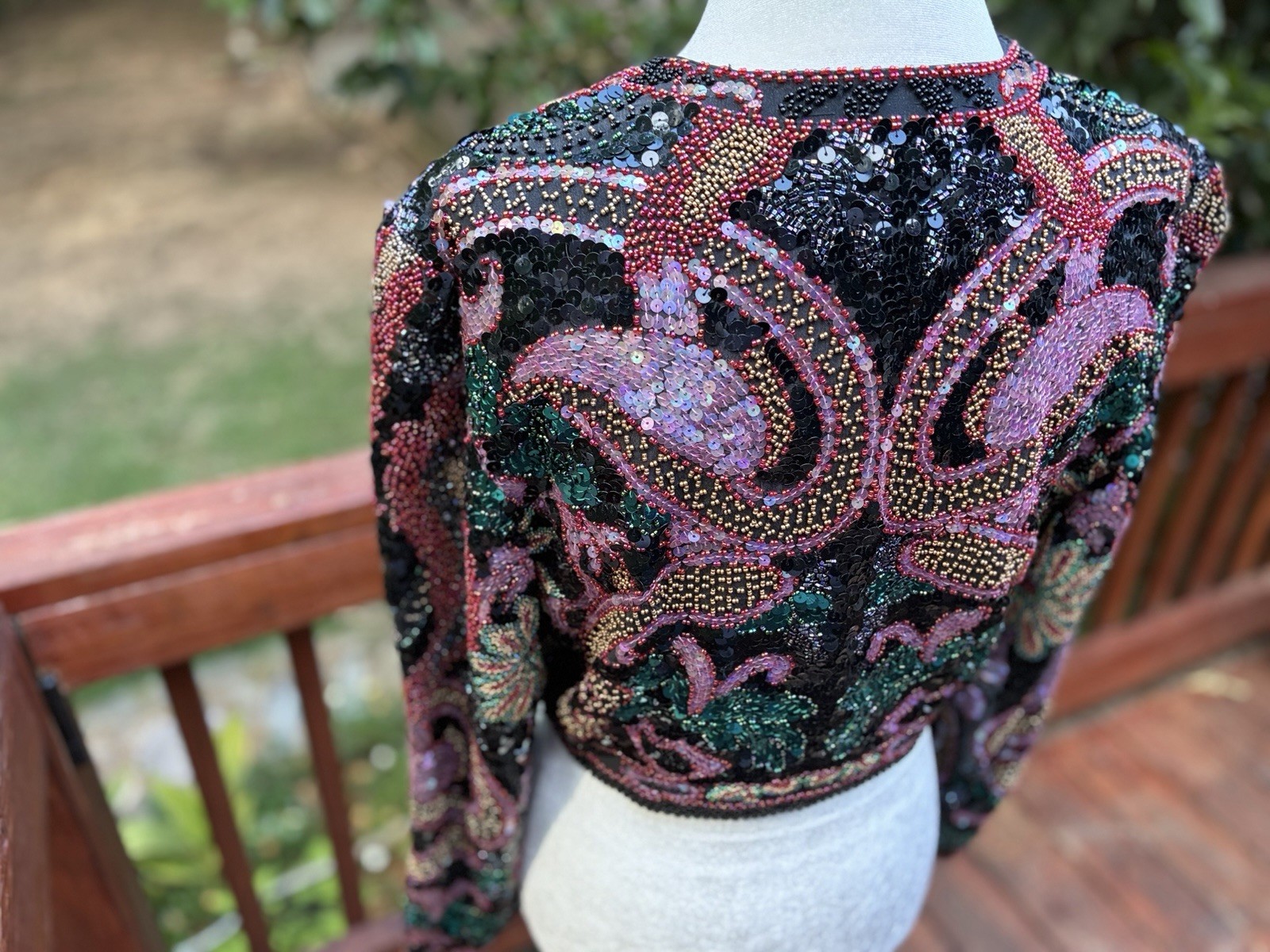 Vntg ‘80s A.J. Bari Silk Beaded Sequin Cropped Bolero Jacket S MFormal Cocktail