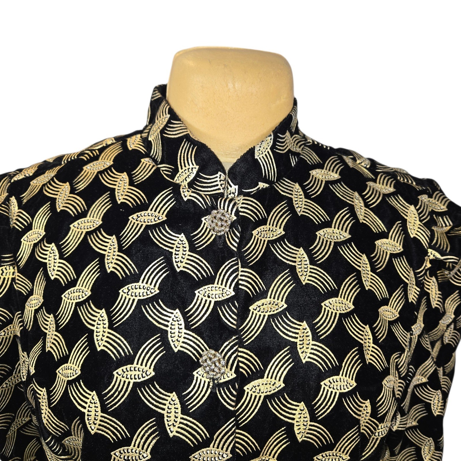 Another Thyme Vintage Black Gold Metallic Geometric Blazer Jacket Size 14 USA