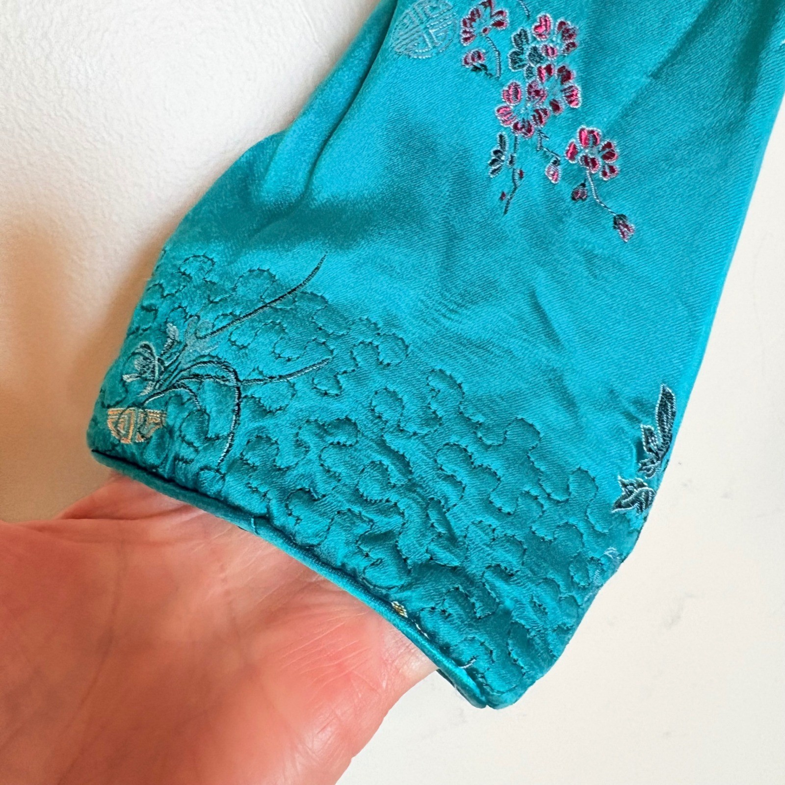 Vintage Reversible Satin Chinese Jacket Teal Black Embroidered Frog Buttons