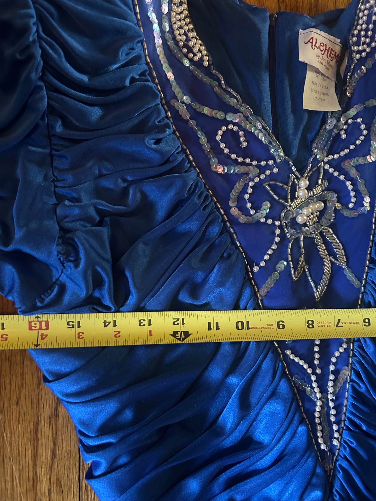 Vintage Dynasty 80s Beaded Sequin Royal Blue Evening Cocktail Dress Size 17/18