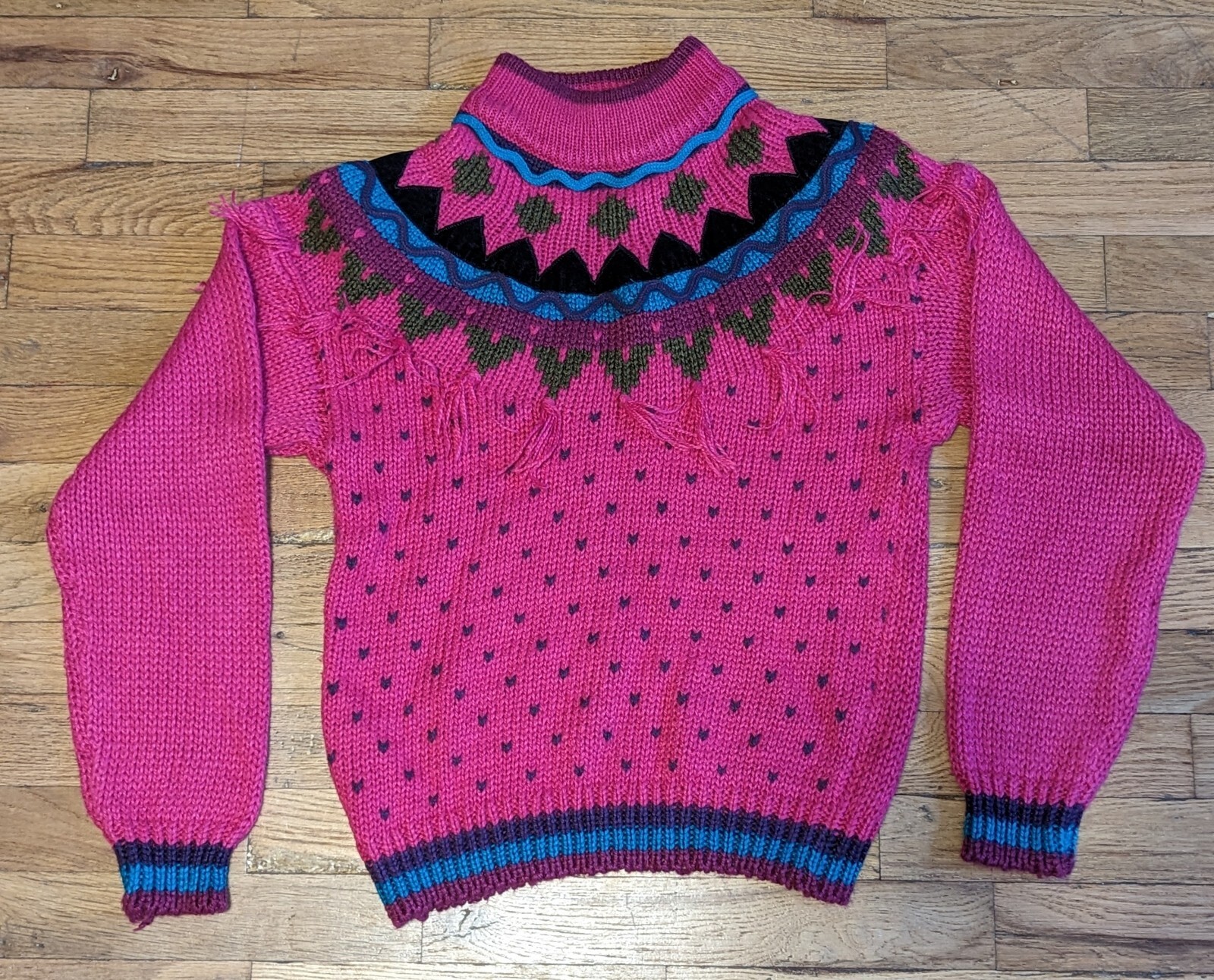 Vtg JJ Fargo Pink Textured Sweater – Women&rsquo;s MEDIUM – Tassel Shoulder Pad Korea