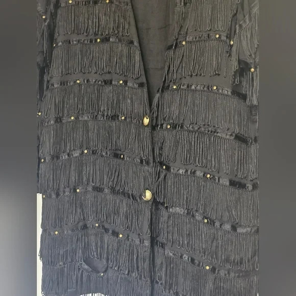 Vintage Black Studded All Over String Fringe Jacket Made in Nepal Size Large