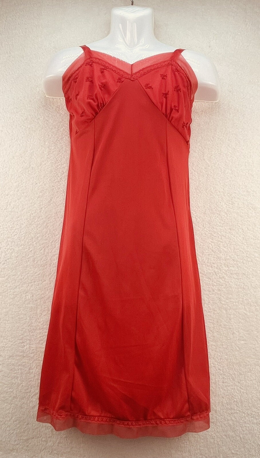 VTG Philmaid Red Nylon/Chiffon Lace Slip Lingerie 34 Adjustable Strap 3913