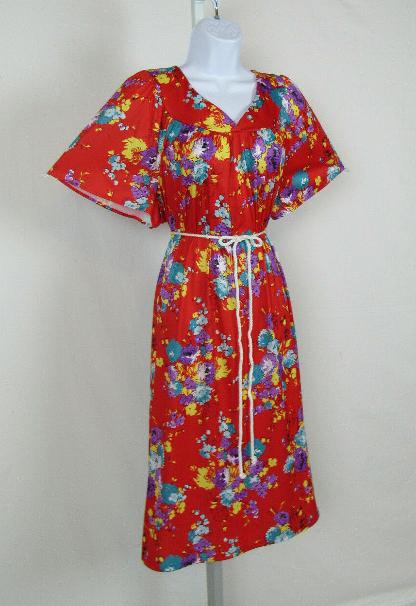 VTG 1990s 2000s ANTHONY RICHARDS RED FLORAL DRESS SIZE 1X POLY ROPE BELT