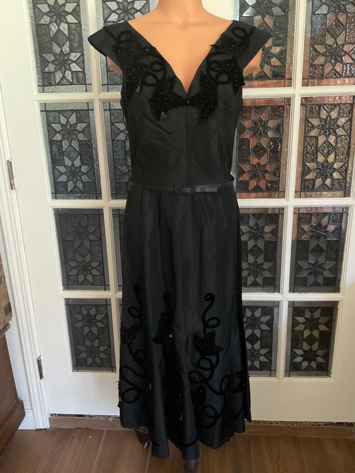 Vtg. Black Satin Taffeta Dress Whimsigoth Dark Fairycore Gothic Henry A Conder