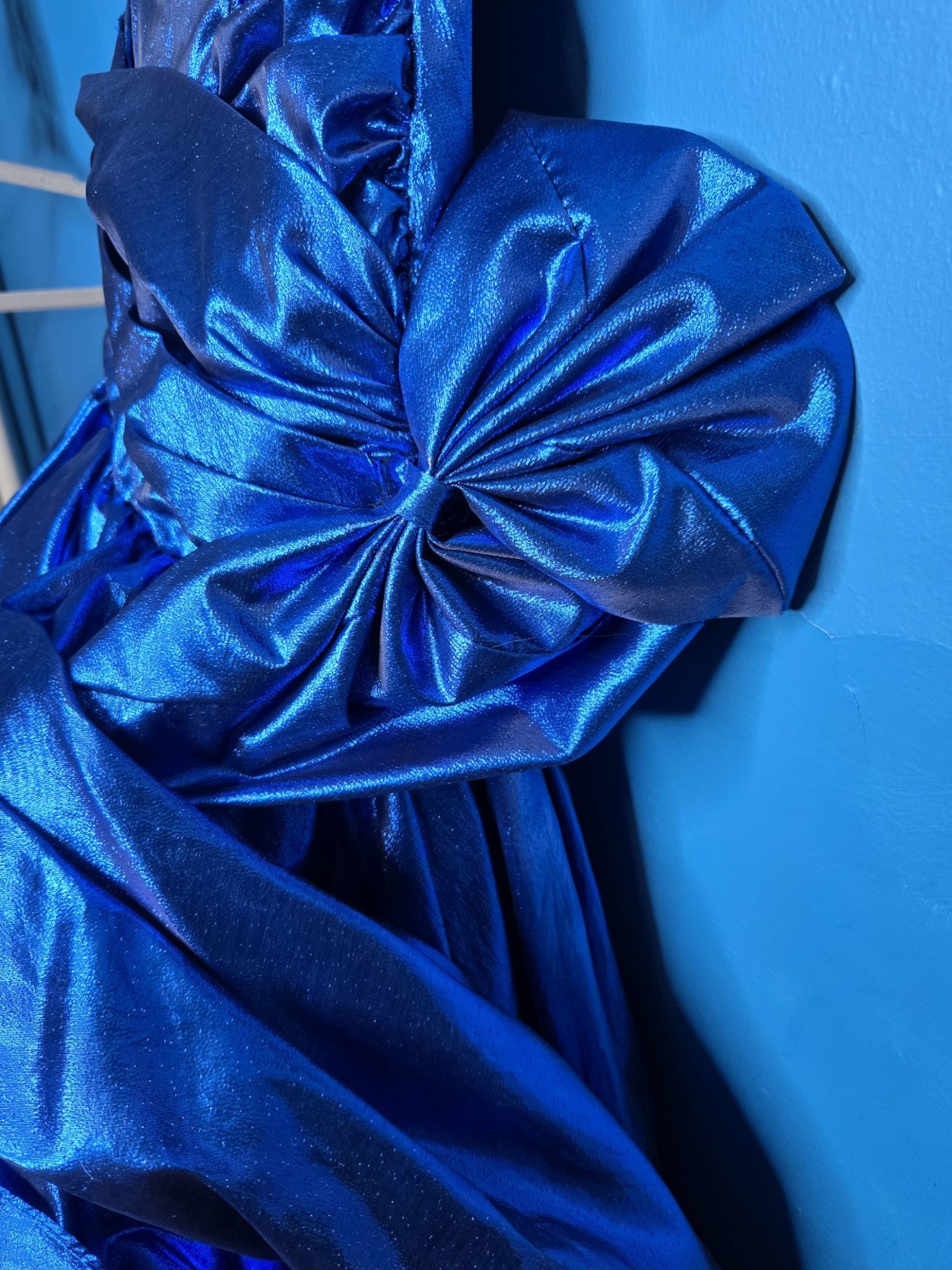 Vtg 80s Zum Zum Metallic iridescent Blue Lamé Foil Prom Party Dress Sz 4