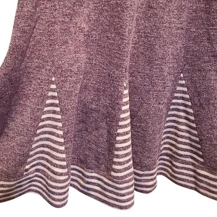 Vintage Purple Belted Long Sleeve Mockneck Fit & Flare Dress UK 14 Fits Small