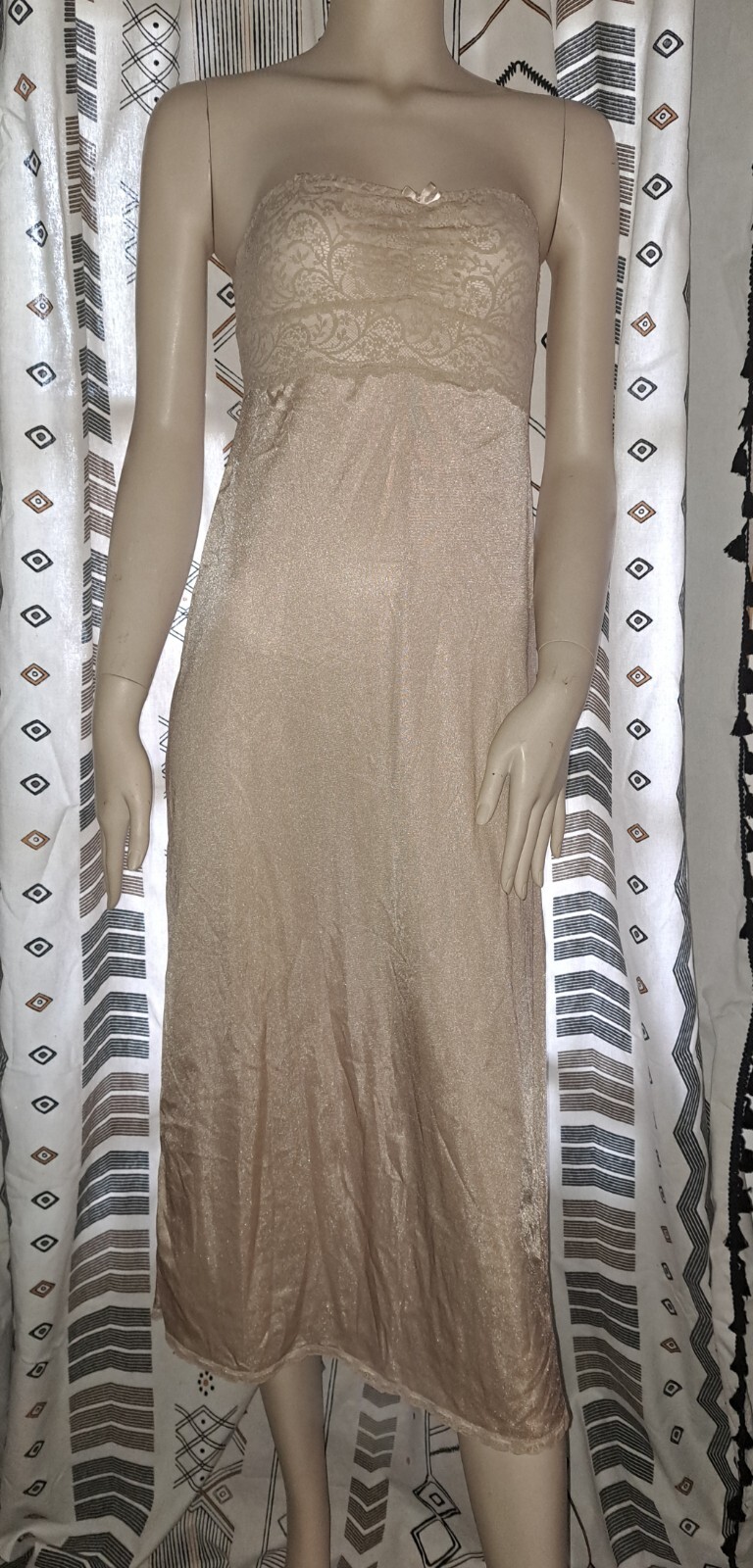 Vtg Vassarette Nylon Lace Long Gown Underneath It All 34 Beige Satinessence