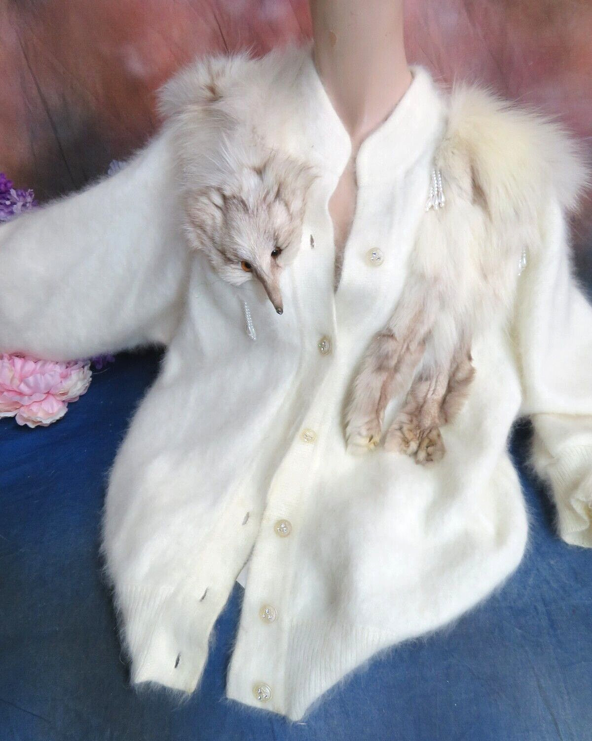 Sweater Jacket Angora and Fox Fur cocoon Batwing Art Deco Flapper style My Lady