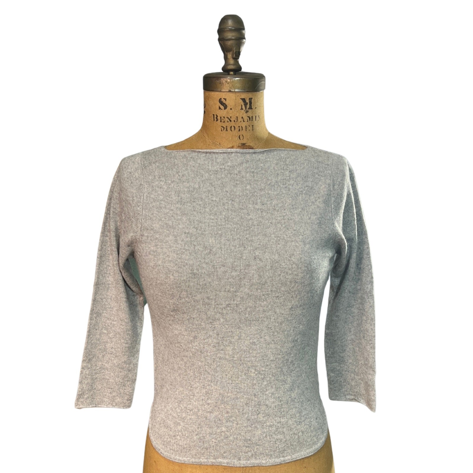 PRINTEMPS *Mint Condition* Vintage S Grey Silk Cashmere Boatneck Knit Top -1990s