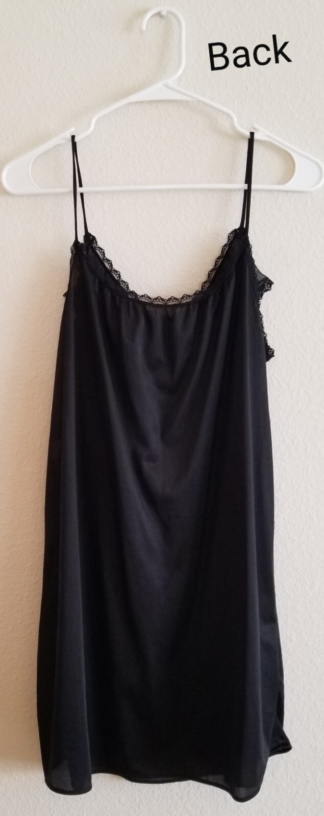 Sears 1980s Nightie Slip Black Ruffled Trim Lingerie Nightgown Medium 12-14 VTG