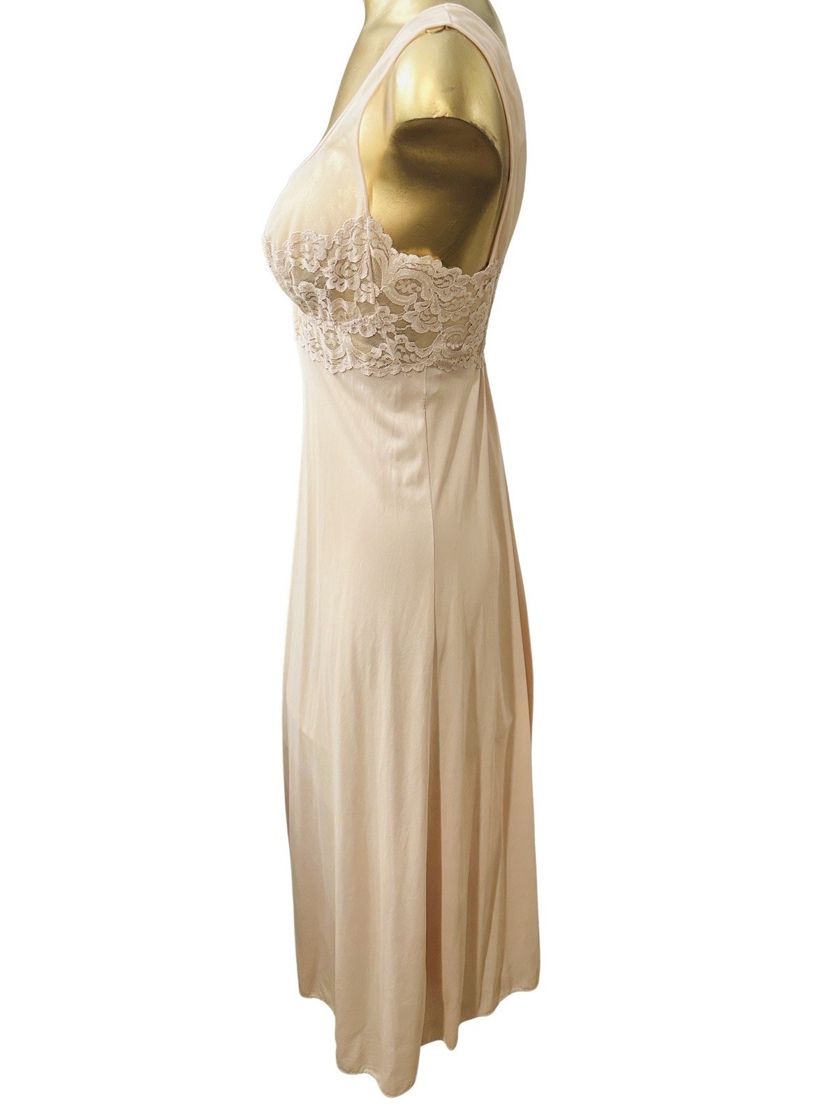 Exquisite Vintage Lydons Nude Nylon Lycra Lace Nightgown Slipdress – Medium 34