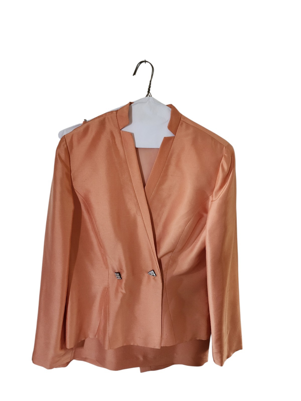 VTG Shomi By Miller Shor 2 PC Peach Silk Outfit With Rhinestones Buttons Size 8