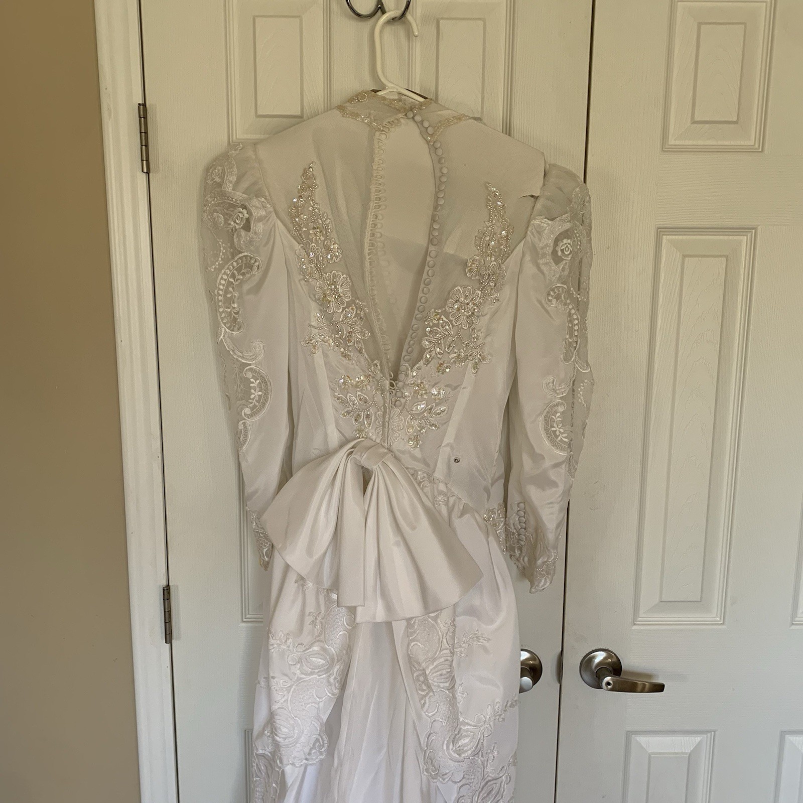 Wedding Dress White Size Small Sequin Lace Embroidery Princess High Collar Veil