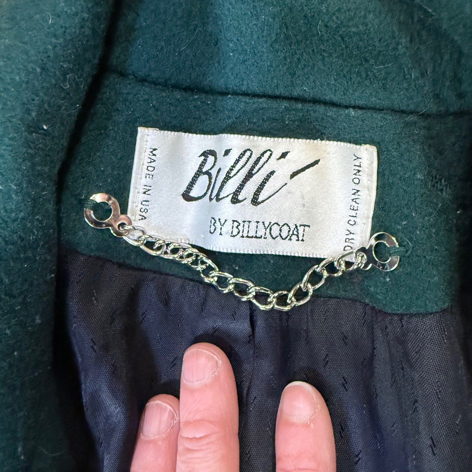 Vintage Billi by Billycoat Forest Green Wool Blend Double Breasted Long Coat USA