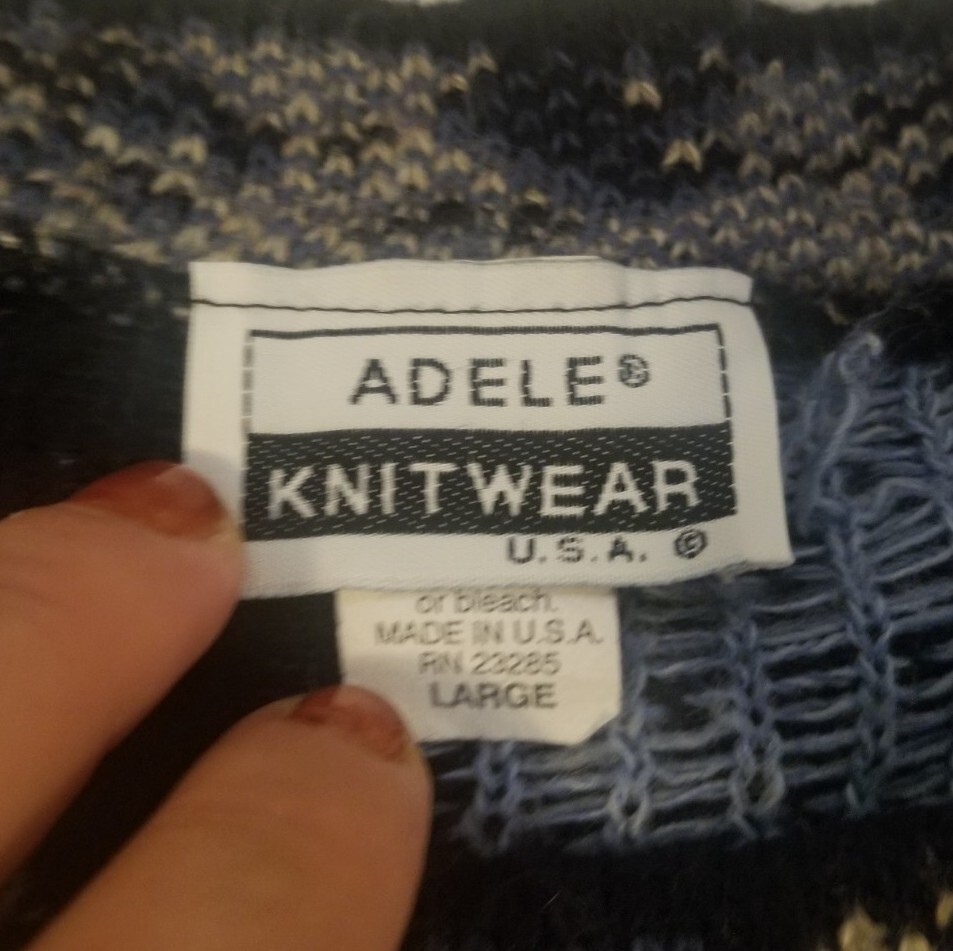 Vintage Adele Sweater Large Knitwear Blue Hearts Flowers MadeInUSA 46&Prime;B/27&Prime;L EUC