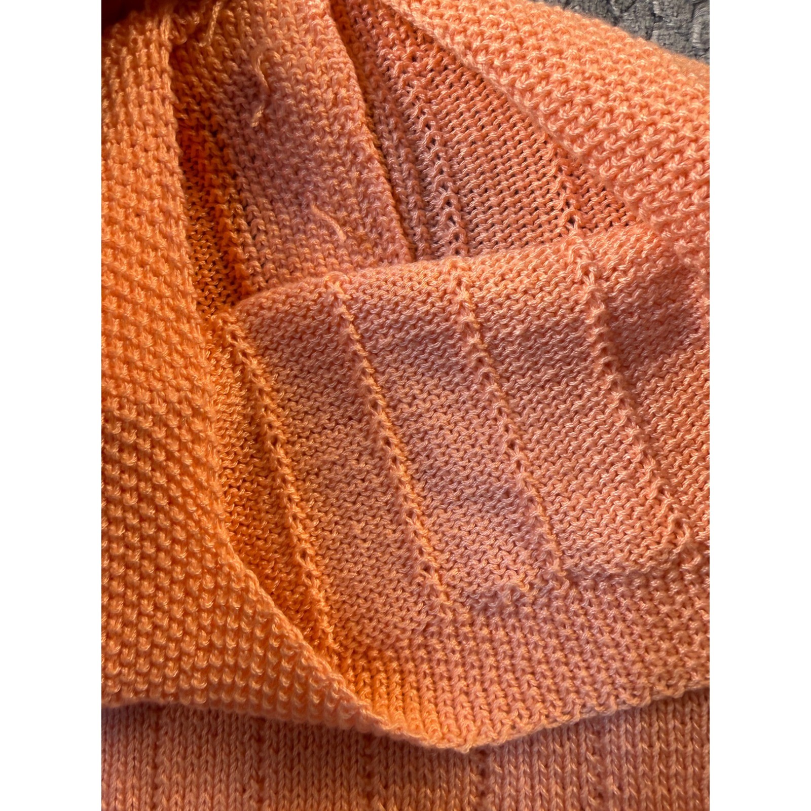 Vintage Handmade Peach Coral Knit Top Short Sleeve Ribbed Sweater Pinup