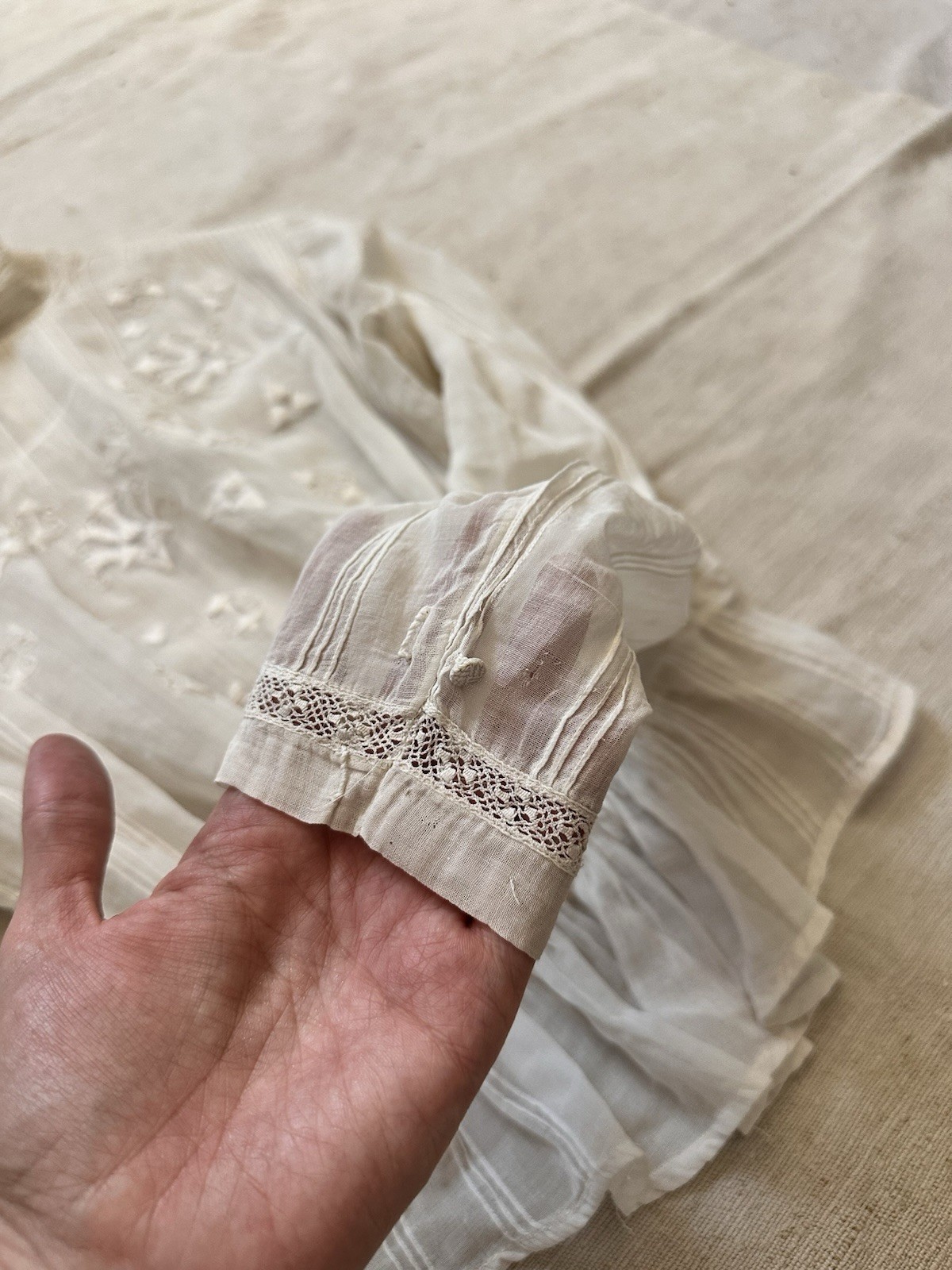 Victorian Edwardian Antique White Cotton Blouse Handmade Women’s XXS