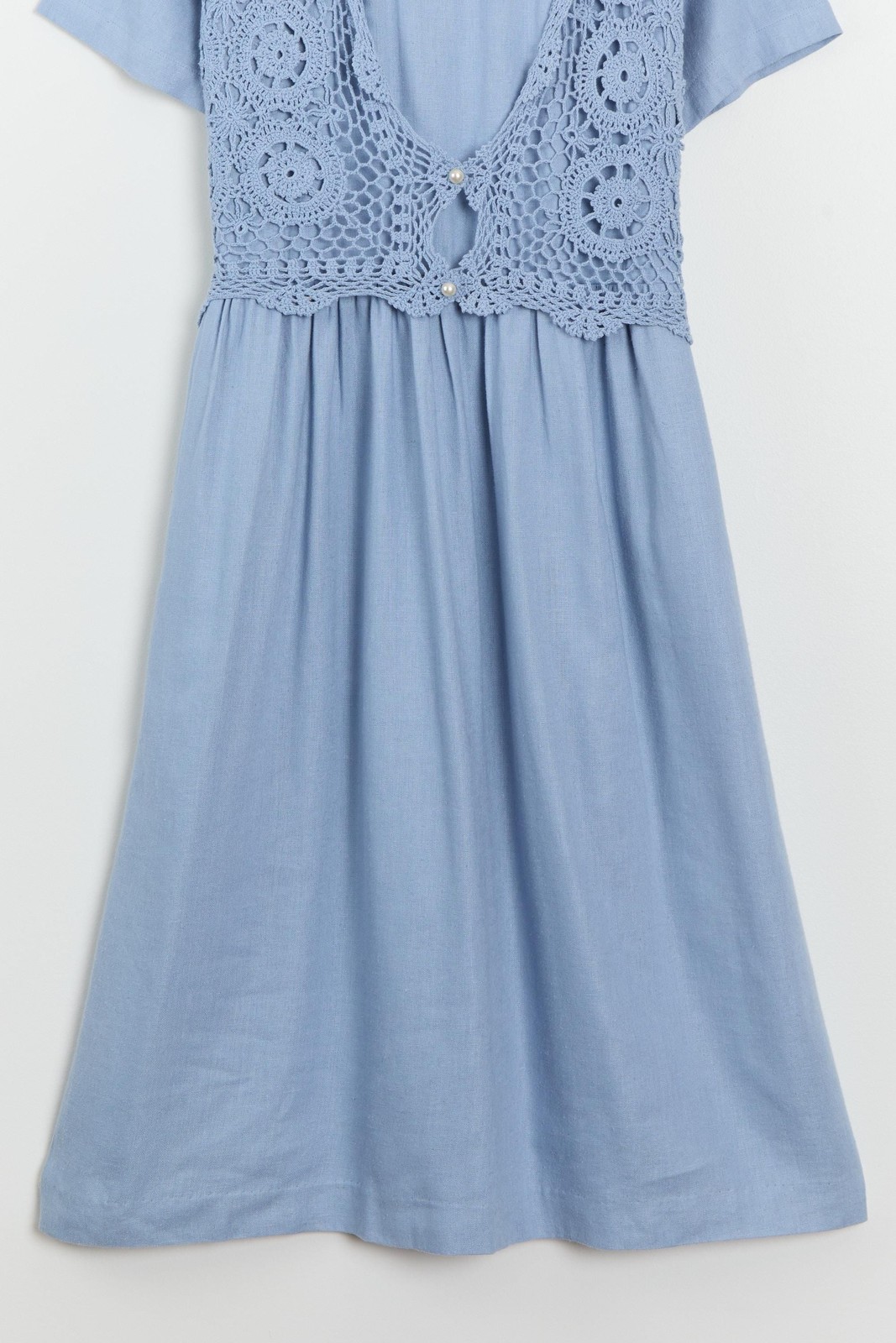 90s Light Blue Crochet Layered Tie Back Dress L