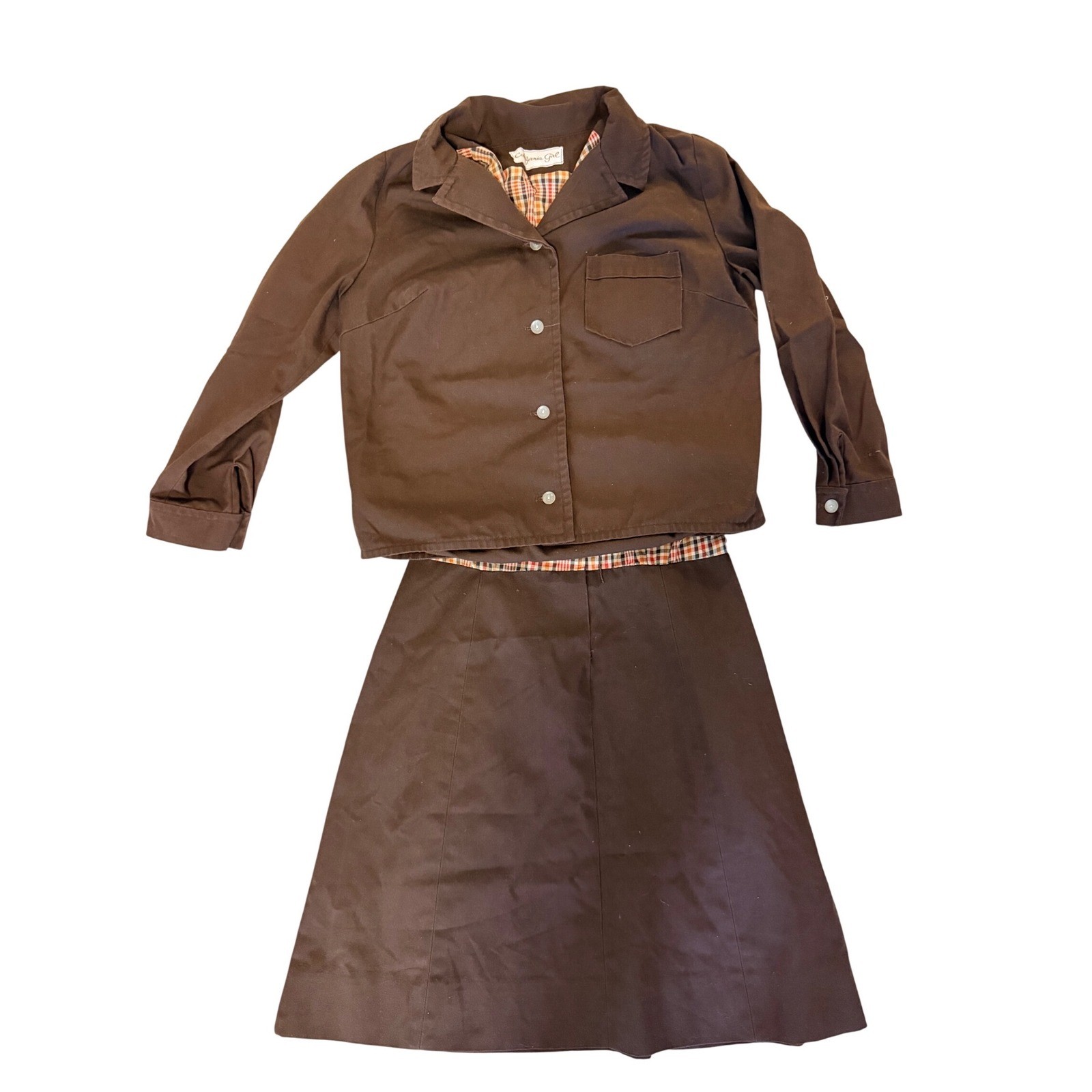 California Girl Vintage Brown Plaid Dress Suit Set Jacket 2pc Mod 70s Workwear